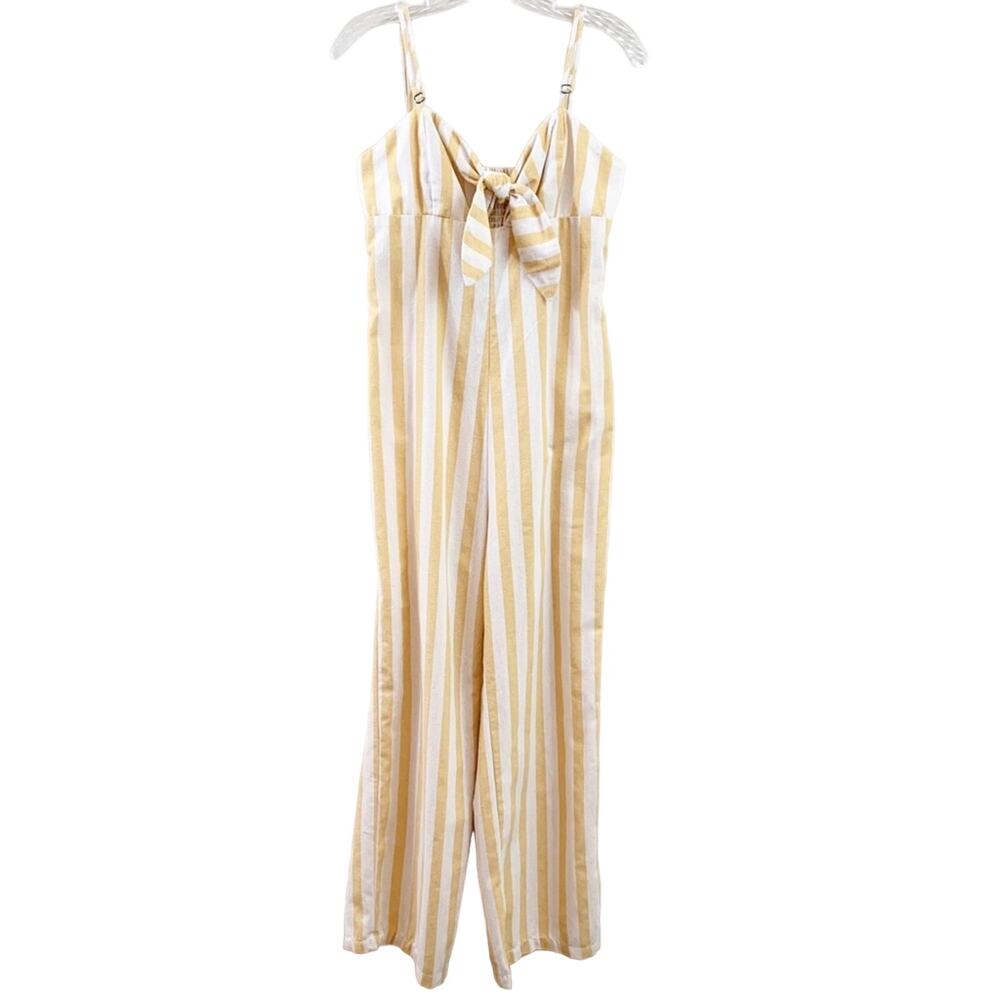 CI SONO Linen Blend Stripes Mustard/White Sleeveless Jumpsuit